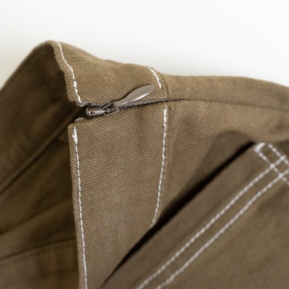 Oak + Fort Mini Skirt Khaki Contrast Stitch Twill - Picture 9 of 13